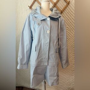 Light Blue Hooded Trench Coat - nautical zip off bottom